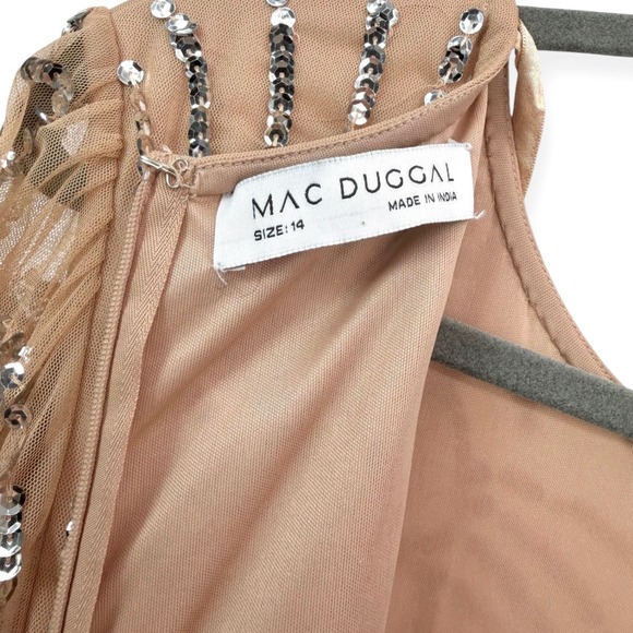 Mac Duggal Beige Embellished High Neck Puff Sleeve Gown $698 - Size 14 - Picture 14 of 14